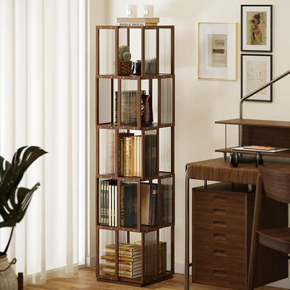 BAMEOS Solid Wood Rotating Bookshelf Tower 5 Tier，360°Storage Spinning Bookcase by BAMEOS