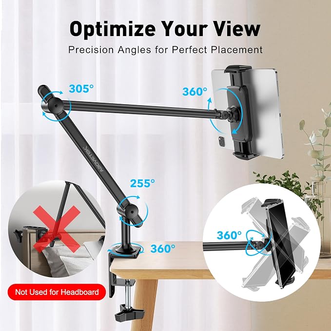 AboveTEK Tablet Stand Holder for Desk & Bed, Aluminum iPad Holder Arm - Image 4