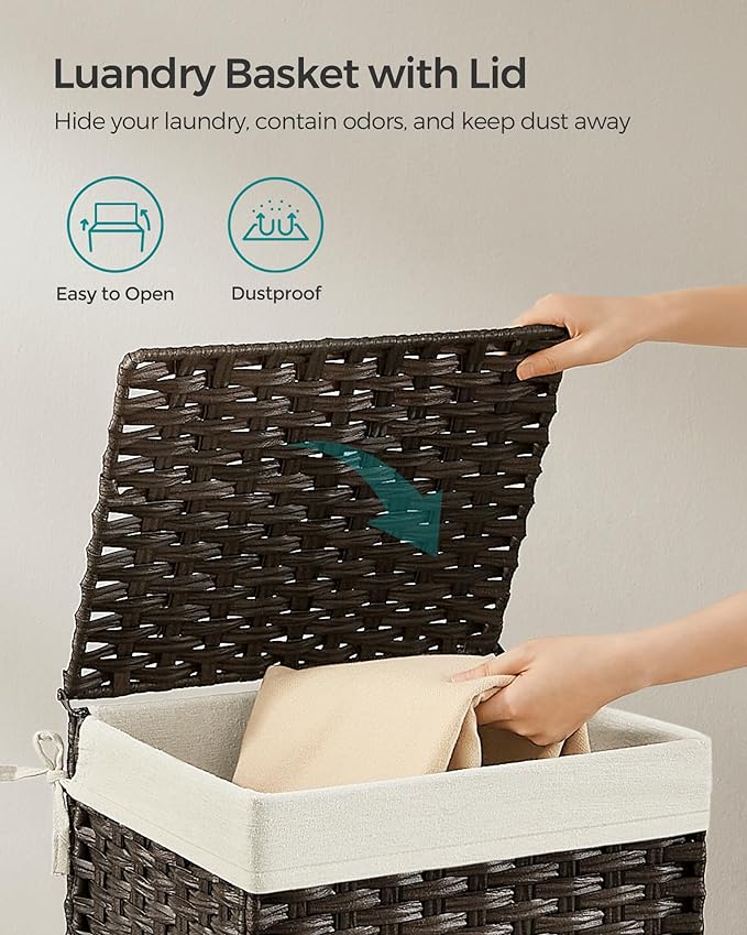 SONGMICS Storage Basket with Lid, 9.2 Gallon Storage Bin, Woven Blanket Storage - Image 4