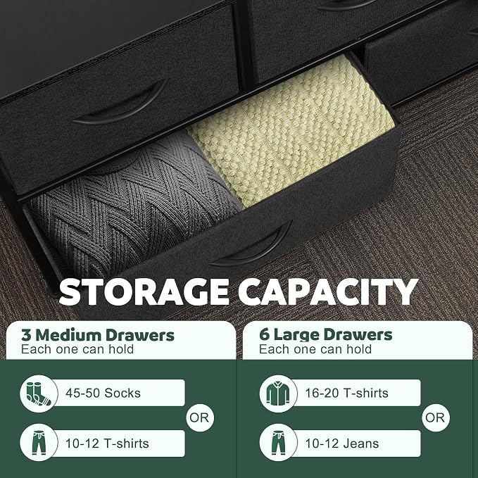 Dresser for Bedroom with 9 Drawers, Chest of Drawers, Storage Drawers Organizer - Image 5
