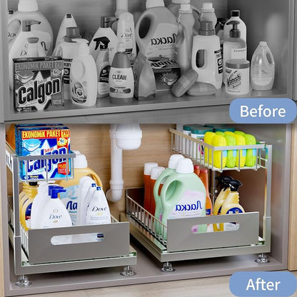 2 Pack Under Sink Organizer Storage 2-Tier Premium Metal Pull-Out Racks - Image 2