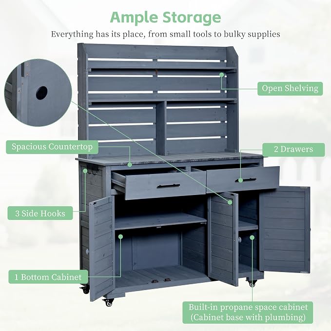 65''H Large Garden Potting Bench, - Image 3