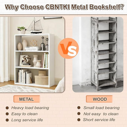 3 Tier White Metal Bookshelf, Small Open Bookcase - Image 5