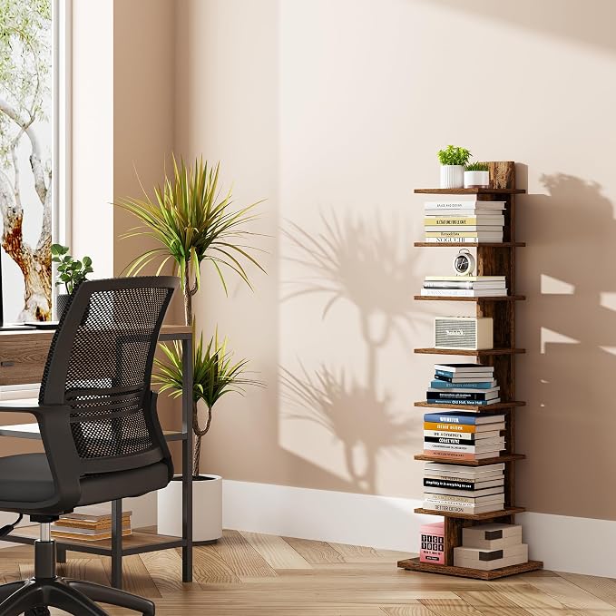 TUTOTAK Book Shelf, Narrow Spine Bookshelf, 8-Tier Bookcase - Image 8