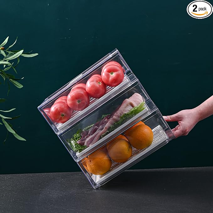 Diskary Fridge Organizer, Stackable Refrigerator Organizer Bins, Reusable Food by Diskary