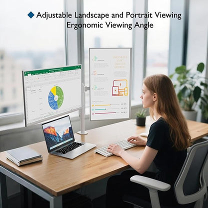 BONTEC Dual Monitor Desk Mount, Full Motion Adjustable White Monitor Stand - Image 5
