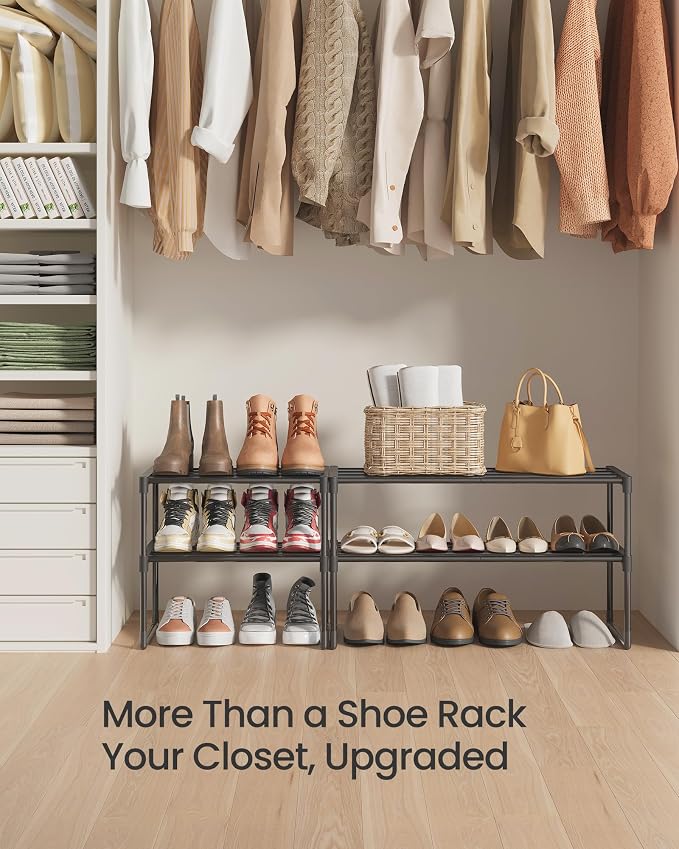 SONGMICS Shoe Rack, 2-Tier Shoe Organizer, Metal Storage Shelf, Upright or - Image 9