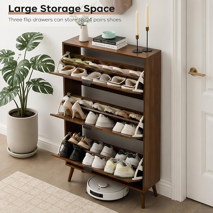 oakvivo Shoe Cabinet with 3 Flip Drawers, 31.5'' W Freestanding Narrow Shoe - Image 4