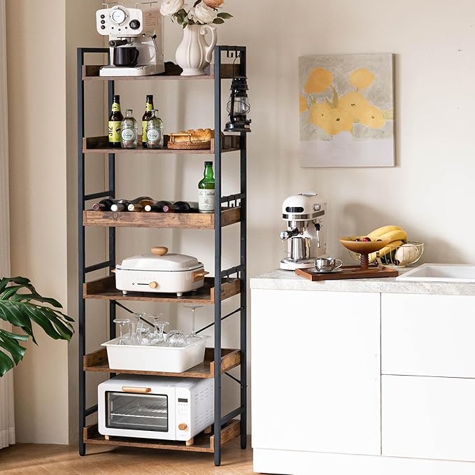 HCHQHS Adjustable 6 Tier Open Bookcase, Rustic Farmhouse Book Shelves, - Image 7