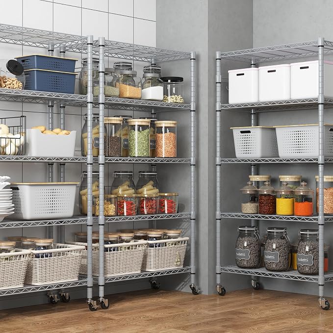 Homdox 5 Tier Adjustable Rolling Storage Shelves, Heavy Duty Wire Racks and - Image 5