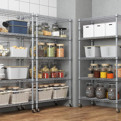 Homdox 5 Tier Adjustable Rolling Storage Shelves, Heavy Duty Wire Racks and - Image 5
