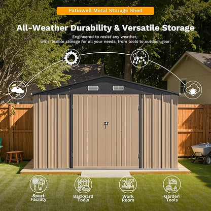 Patiowell 10x12 FT Storage Shed, Outdoor Metal Sheds - Image 6