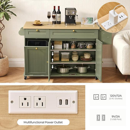 60.2" Kitchen Islands with Storage, Kitchen Island Cart with Trash Can Storage - Image 5