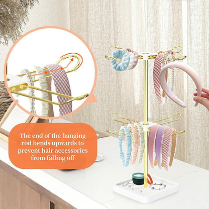 Rotatable Headband Organizer, 2 Tier Head Tie Holder, Hair Hoop Display Stand - Image 4