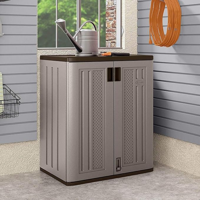 Suncast 4 Pack 9 Cu. Ft. Base Storage Cabinet, Resin Garage Organizer, Platinum - Image 5