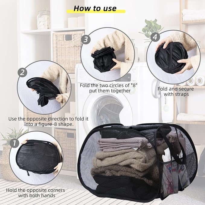 Collapsible Laundry Basket, 90L Mesh Pop-up Hamper - Image 7