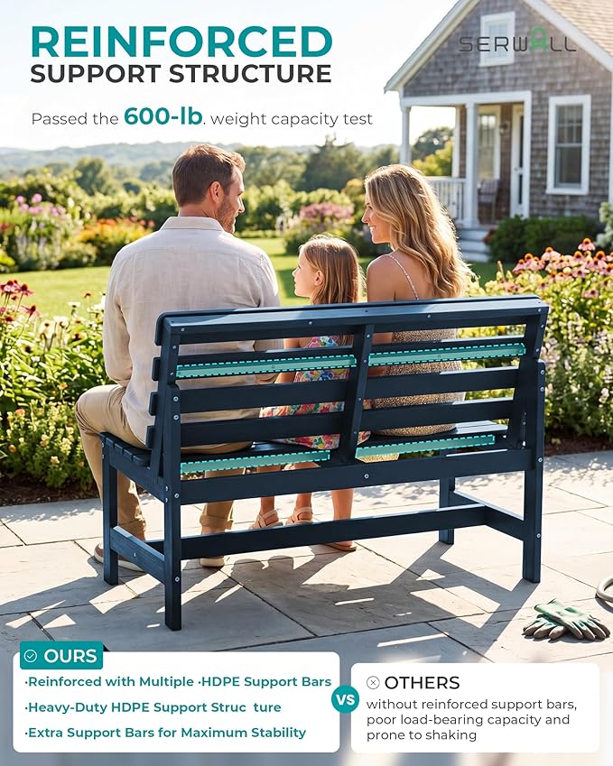 SERWALL Armless Outdoor Bench, All Weather HDPE Porch Bench, 2 Pack, Suitable - Image 5