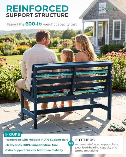 SERWALL Armless Outdoor Bench, All Weather HDPE Porch Bench, 2 Pack, Suitable - Image 5