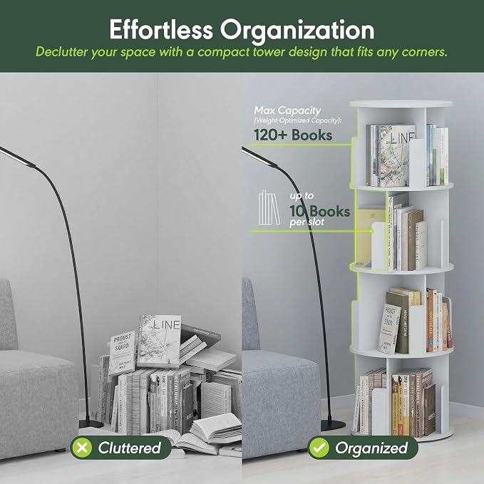 Furinno DALY Rotating Bookshelf Tower, 4-Tier 360 Display Book Shelf, Lazy - Image 5
