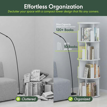 Furinno DALY Rotating Bookshelf Tower, 4-Tier 360 Display Book Shelf, Lazy - Image 5