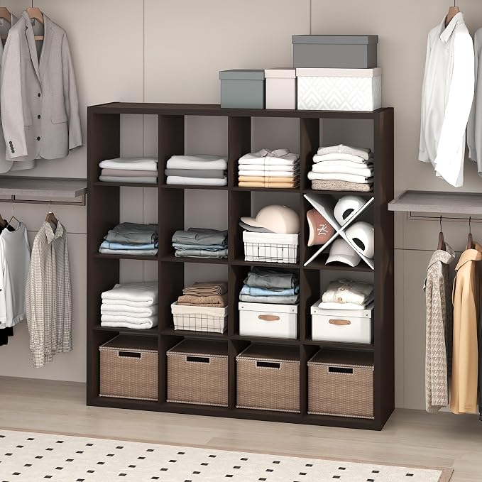 Furinno Cubic 16-Cube Closet Organizers and Storage, Dark Oak | Extra Thick by Furinno-FitsYourSpaceFitsYourBudget