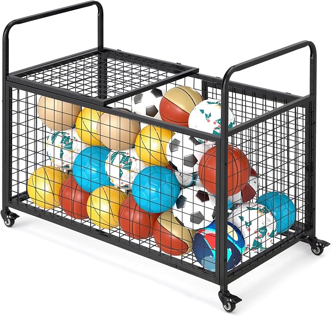AECOJOY Ball Cart Storage, Rolling Basketball Bin by AECOJOY