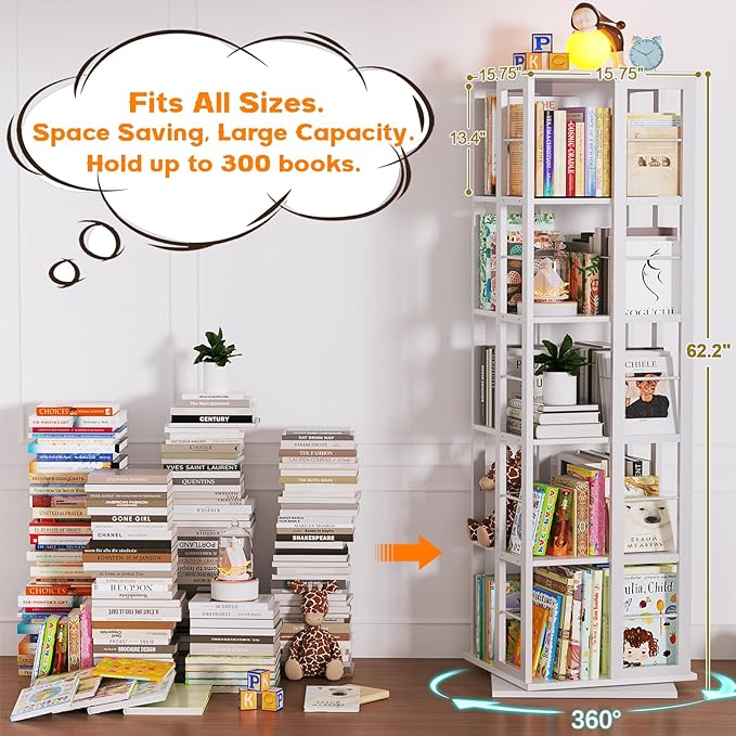 Aheaplus Rotating Bookshelf, Corner Bookcase, 360 Display Wood Spinning - Image 3