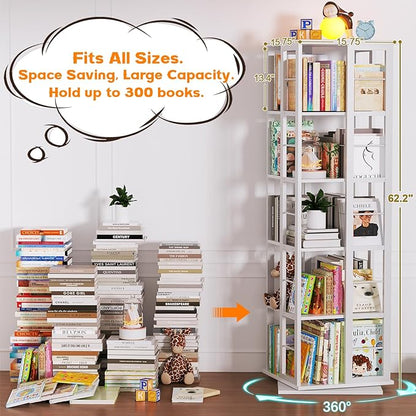 Aheaplus Rotating Bookshelf, Corner Bookcase, 360 Display Wood Spinning - Image 3