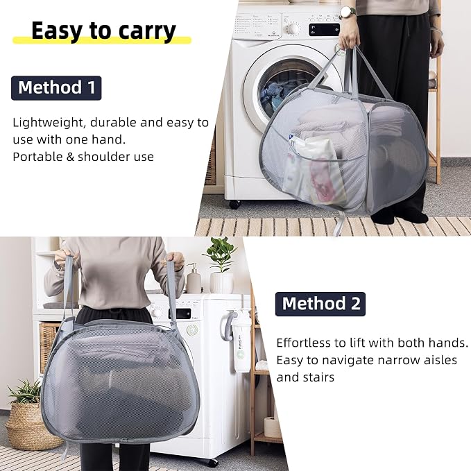 Collapsible Laundry Basket, 90L Mesh Pop-up Hamper - Image 5