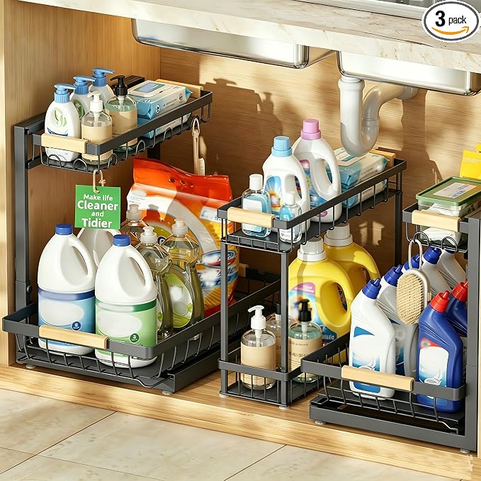 Sevenblue 3 Pack Under Sink Organizer, Height Adjustable 2 Tier Pull-Out Metal by Sevenblue