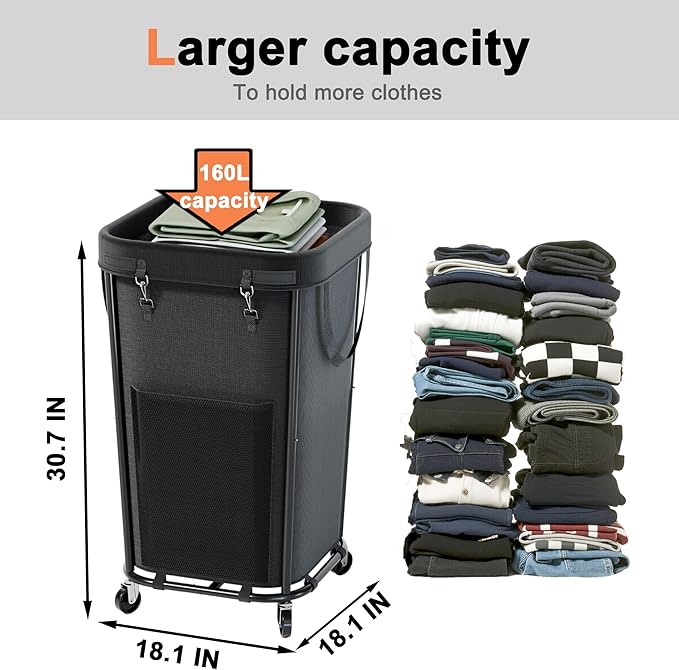 Laundry Basket with Wheels Rolling Laundry Basket, Removable Laundry Bag Design - Image 2