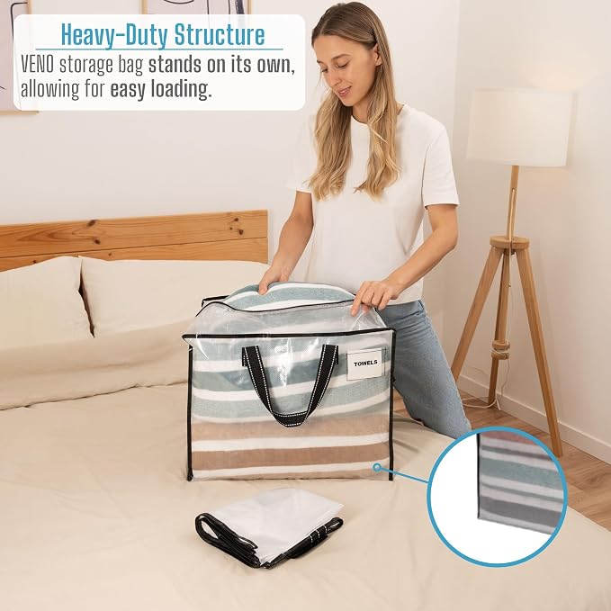 VENO 4 Pack Heavy Duty Moving Bags, Storage Bags, Packing Supplies, Top Zipper - Image 2