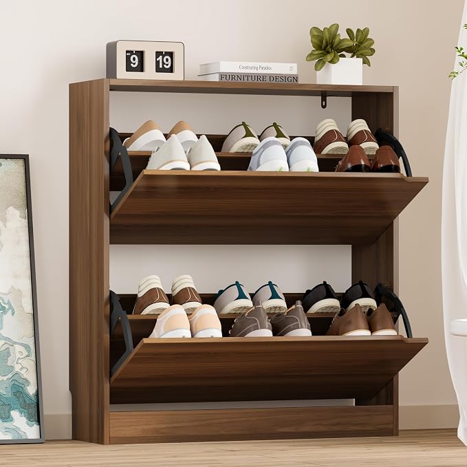 BORNOON Shoe Cabinet with 2 Flip Drawers, Slim Narrow Shoe Storage Cabinet by BORNOON