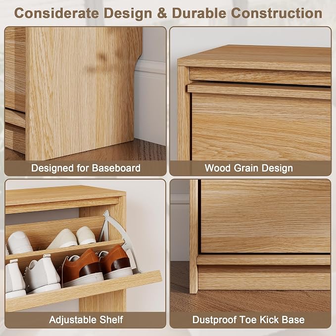Shoe Cabinet with 3 Flip Drawers, 31.5" W Narrow Shoe Storage Cabinet - Image 5