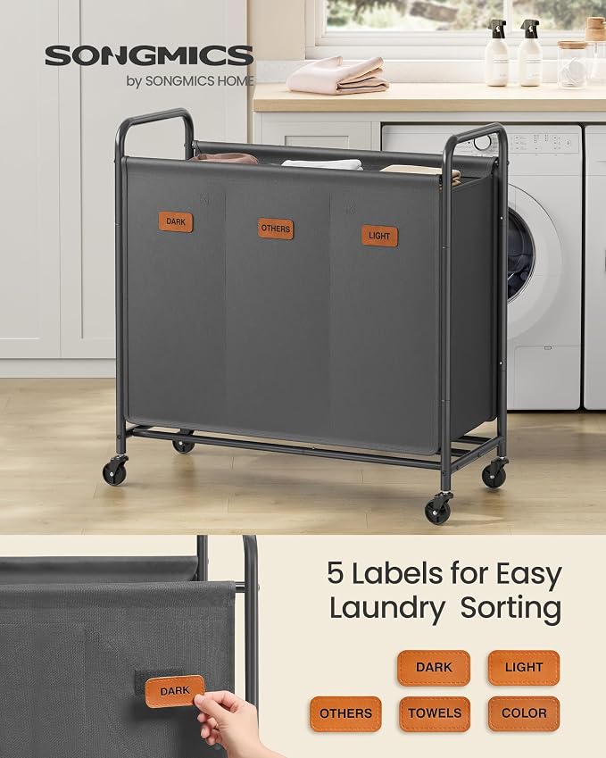 SONGMICS 3-Section Laundry Sorter, Laundry Hamper - Image 2