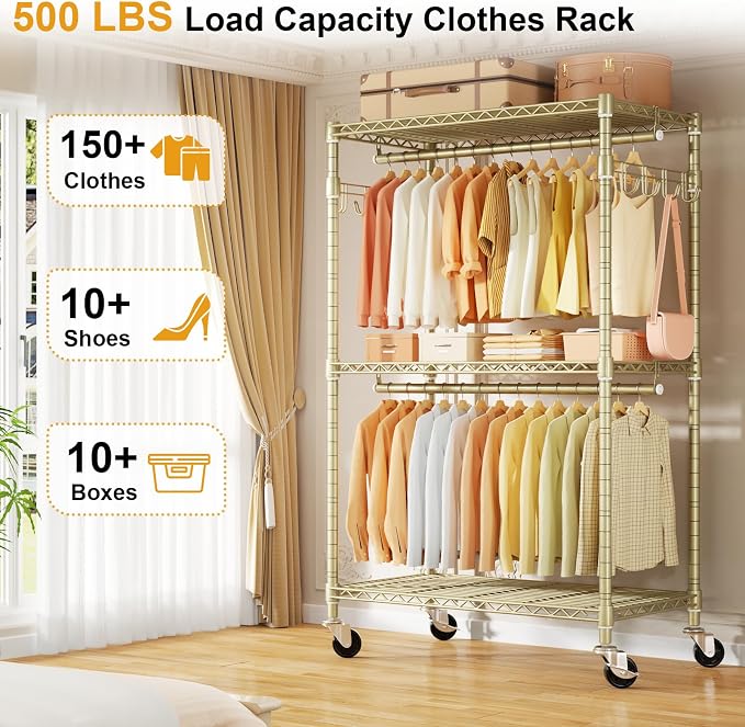 P1 Rolling Clothes Rack, Portable Wardrobe Closet - Image 3