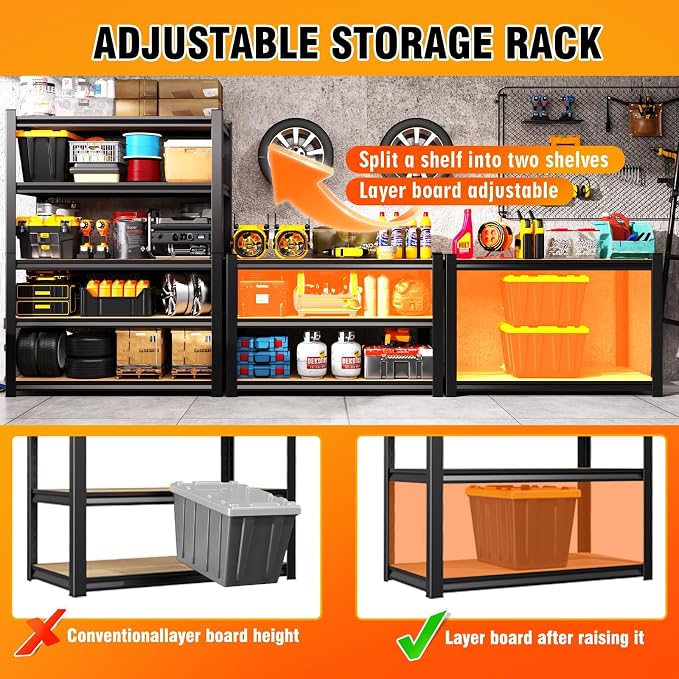 71.2''H Storage Shelves, 2500lbs Garage Shelving, Adjustable Heavy Duty - Image 4