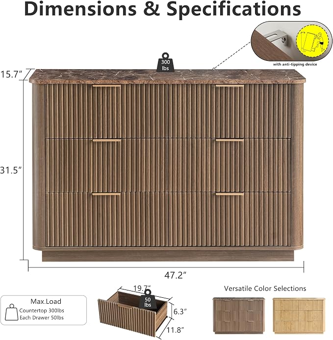 win2win 6 Drawer Dresser, Mid Century Modern Dresser - Image 2