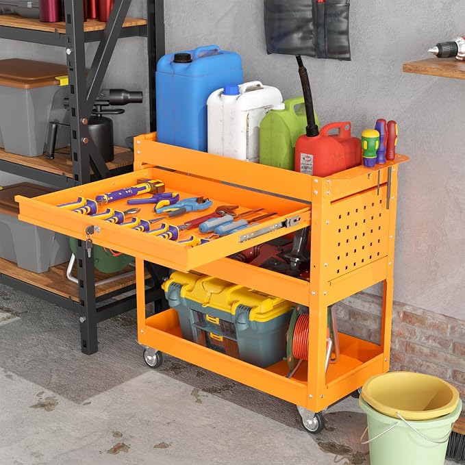 Heavy Duty 3 Tier Tool Cart, Mechanic Metal Rolling Tool Cart - Image 2