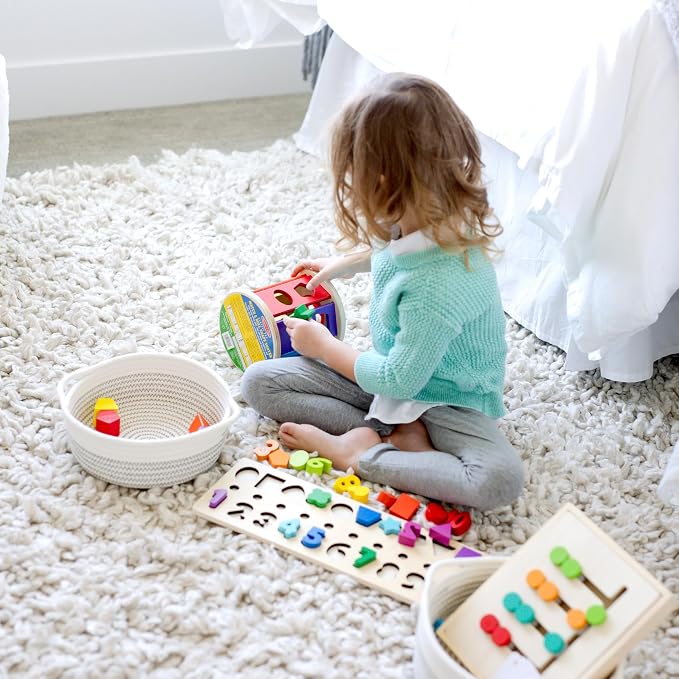NaturalCozy 5-Piece Round Woven Cotton Rope Storage Baskets - Image 3