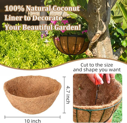 4 Pack 10 Inch Hanging Basket Coco Liners Replacement, 100% Natural Round - Image 2