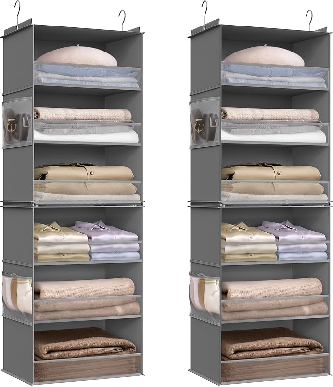 SONGMICS Set of 2 Hanging Closet Organizers, 6-Tier Fabric Storage Shelf by Unknown