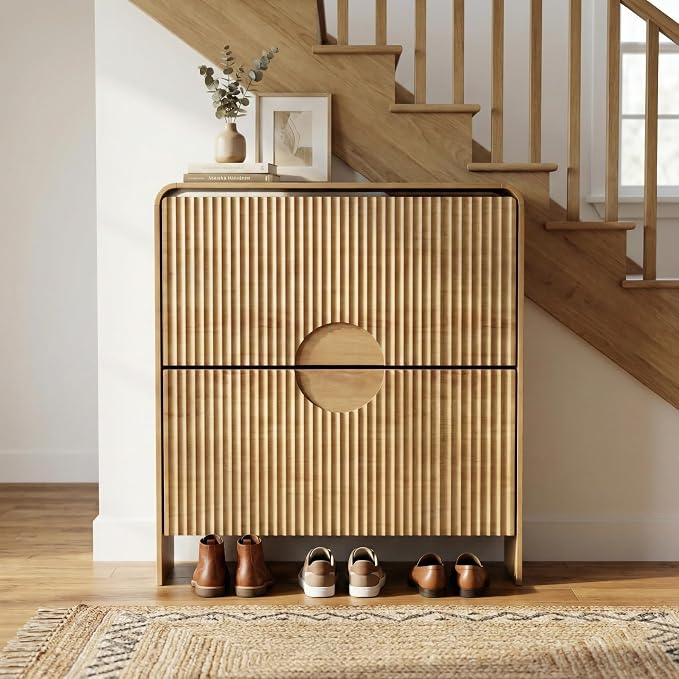 Narrow Shoe Cabinet for Entryway, Fluted Entry Way Shoe Storage Cabinet - Image 4