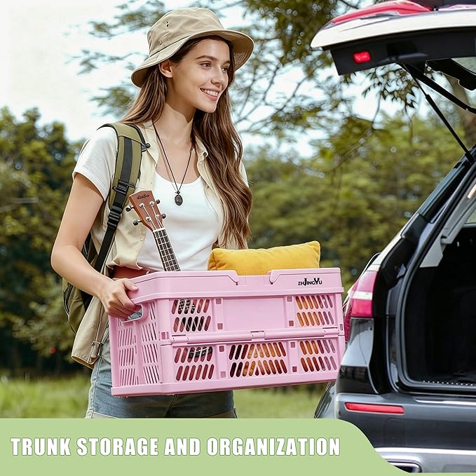 20L Pink Foldable Plastic Storage Crate Collapsible Shopping Basket | plastic - Image 3