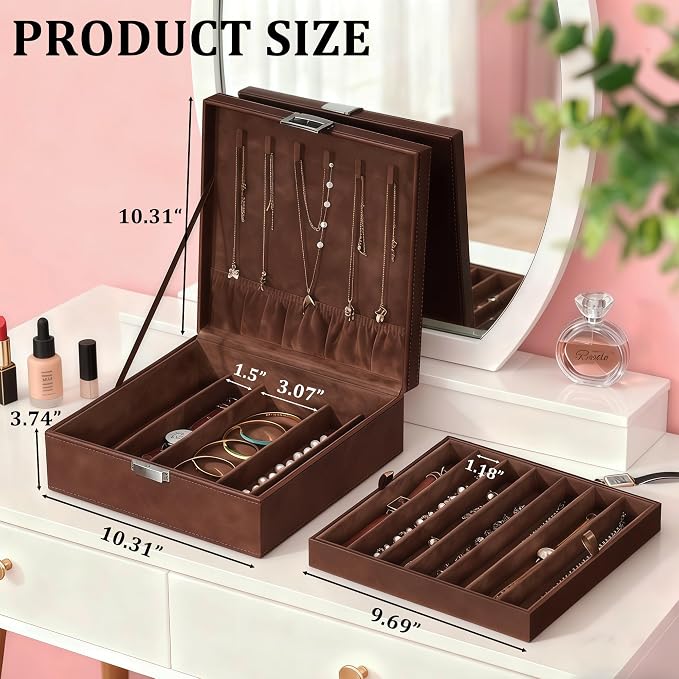 BEWISHOME Necklace Organizer Box, 2-Layer Jewelry Box to Save Space, Modern - Image 6