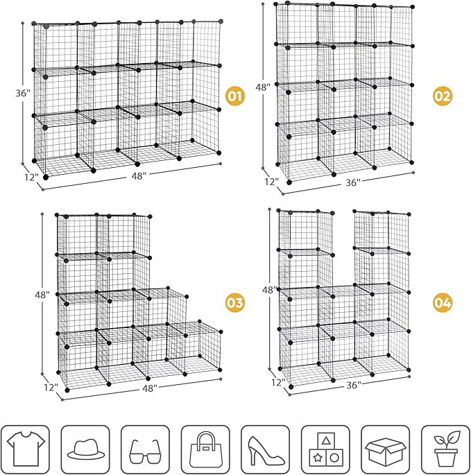 SUPER DEAL Metal Wire Cube Storage Organizer, 12 Cubes DIY Modular Cabinet - Image 3