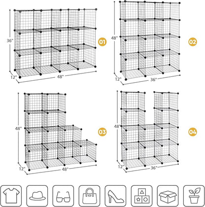 SUPER DEAL Metal Wire Cube Storage Organizer, 12 Cubes DIY Modular Cabinet - Image 3