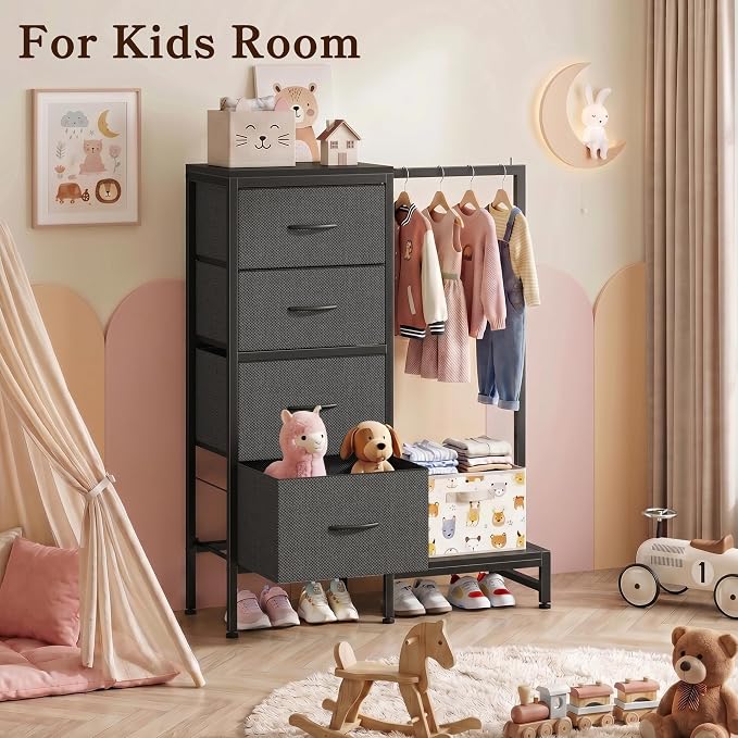 HIGDBFE Dresser with Hanging Rack, 4 Drawers Small Closet - Image 7