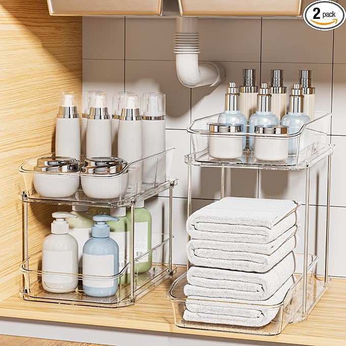 Delamu 2-Tier Under Sink Organizers and Storage, Pull Out Kitchen Pantry by DELAMU