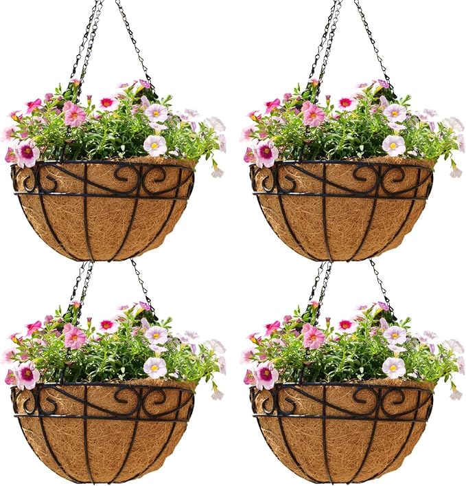 EIMQUVW Outdoor Metal Hanging Planters Basket Hanging Baskets by EIMQUVW
